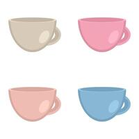 Empty tea cups collection. Hand drawn dishware set. Simple flat illustration isolated on white background. vector