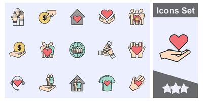 amar, amistad, cuidado y caridad concepto icono conjunto símbolo recopilación, logo aislado ilustración vector