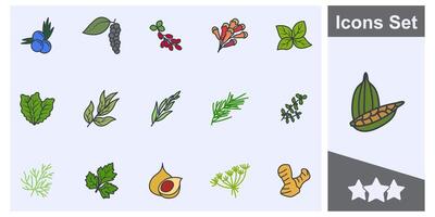 condiments and herbs icon set symbol collection, logo isolated illustration vector