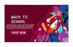 Back to School Landing Page Template. Cute Elementary School Girl Standing At The Blackboard And Writing Abc Letters. Concept of Educational Resources, Tutoring Services. Cartoon Illustration vector