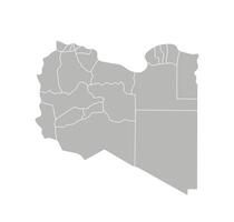 isolated illustration of simplified administrative map of Libya. Borders and names of the districts, regions. Grey silhouettes. White outline vector