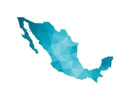 isolated illustration icon with simplified blue silhouette of Mexico country map. Polygonal geometric style, triangular shapes. White background. vector