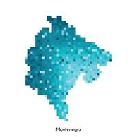 isolated geometric illustration with simple icy blue shape of Montenegro map. Pixel art style for NFT template. Dotted logo with gradient texture for design on white background vector