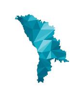 isolated illustration icon with simplified blue silhouette of Moldova map. Polygonal geometric style, triangular shapes. White background. vector