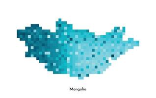 isolated geometric illustration with simple icy blue shape of Mongolia map. Pixel art style for NFT template. Dotted logo with gradient texture for design on white background vector