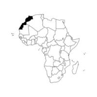 isolated illustration with African continent with borders of all states. Black outline political map of Morocco. Morocco and Western Sahara shown together vector