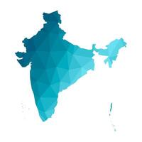 aislado ilustración icono con simplificado azul silueta de India mapa. poligonal geométrico estilo, triangular formas blanco antecedentes. vector