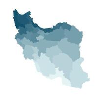 isolated illustration of simplified administrative map of Iran. Borders of the provinces. Colorful blue khaki silhouettes. vector