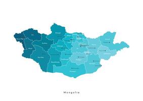 moderno aislado ilustración. simplificado geográfico mapa de Mongolia. nombres de mongol ciudades y provincias, aimags. azul degradado colores y blanco antecedentes. vector