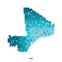 isolated geometric illustration with simple icy blue shape of Mali map. Pixel art style for NFT template. Dotted logo with gradient texture for design on white background vector