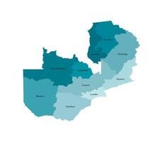 isolated illustration of simplified administrative map of Zambia. Borders and names of the provinces, regions. Colorful blue khaki silhouettes vector