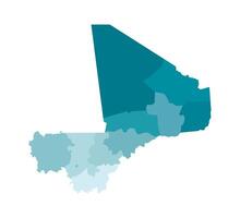 aislado ilustración de simplificado administrativo mapa de malí fronteras de el regiones. vistoso azul caqui siluetas vector