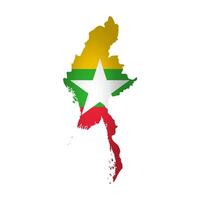 aislado ilustración con nacional bandera con forma de myanmar mapa. volumen sombra en el mapa. blanco antecedentes vector