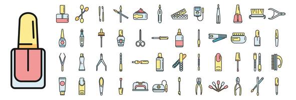 Equipment for manicure icons set color line vector