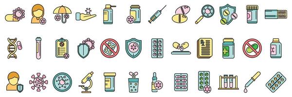 Antibiotic resistance icons set color line vector