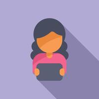 Girl reading on digital device icon flat . Online teaching vector