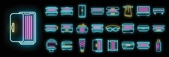 Solarium icons set neon vector