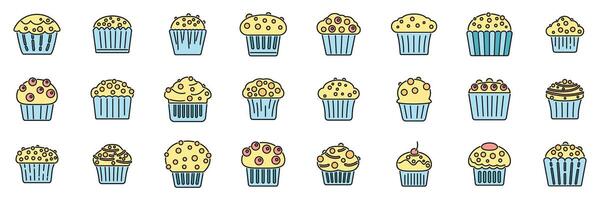 Muffin icons set color line vector