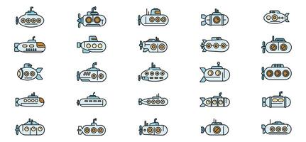 Submarine icons set color line vector