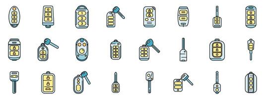 Smart car key icons set color line vector