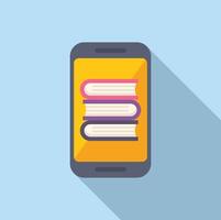 Online book stack icon flat . Reading digital device vector