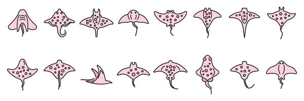 Stingray icons set color line vector