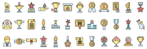 Winner awarding icons set color line vector