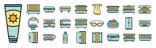 Solarium icons set color line vector