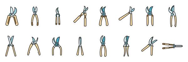 Secateurs icons set color line vector