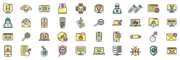 Malware icons set color line vector