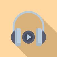 Headphones listen audio book icon flat . Online bookstore vector