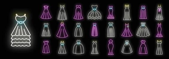 Wedding dress icons set neon vector