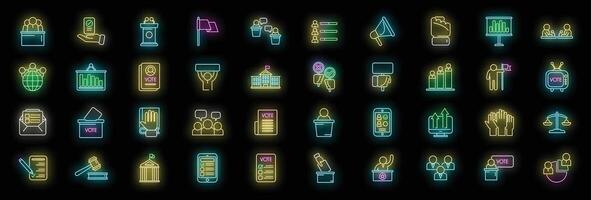 Democracy icons set neon vector