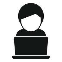 Guy laptop reading icon simple . Study online media vector