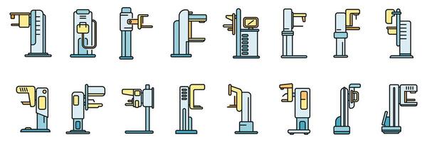 Mammography machine icons set color line vector