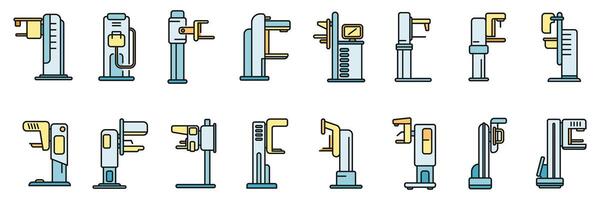 Mammography machine icons set color line vector