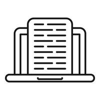 Working remote reading article icon outline . Laptop screen vector