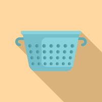 Colander cook drainer icon flat . Handle metal tool vector