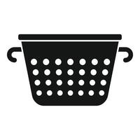 Colander cook drainer icon simple . Handle metal tool vector