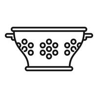 Metallic object colander icon outline . Cook accessory vector