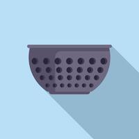 Metal colander icon flat . Cooking tool vector