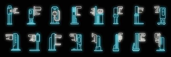 Mammography machine icons set neon vector