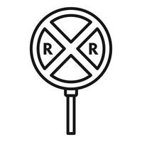 Railway crossing road sign icon outline . Caution sign vector