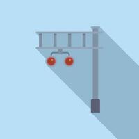 Railway crossing lights on pillar icon flat . Track caution vector