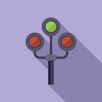 Triple railway lights icon flat . Crossing rails vector