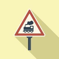 Caution railway road sign icon flat . Crossin barrier vector