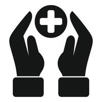 Hands medical care icon simple . Health protect vector