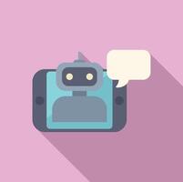 Smart online bot icon flat . Help chat sound vector