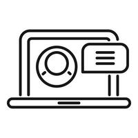 Laptop online help support icon outline . Manual help vector