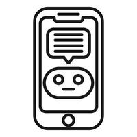 Phone online bot chat support icon outline . Assistance speech vector